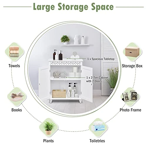 GLACER Bathroom Floor Cabinet, Freestanding Bathroom Storage Cabinet With Double Doors, Suitable For Bathroom, Living Room, Bedroom, Hotels, 24 X 13.5 X 30.5 Inches (White) - Image 5