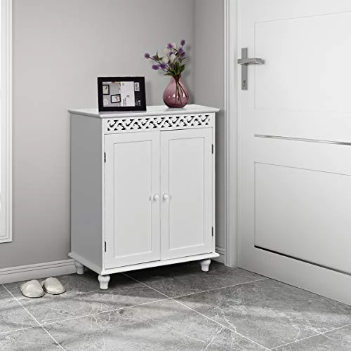 GLACER Bathroom Floor Cabinet, Freestanding Bathroom Storage Cabinet With Double Doors, Suitable For Bathroom, Living Room, Bedroom, Hotels, 24 X 13.5 X 30.5 Inches (White) - Image 2