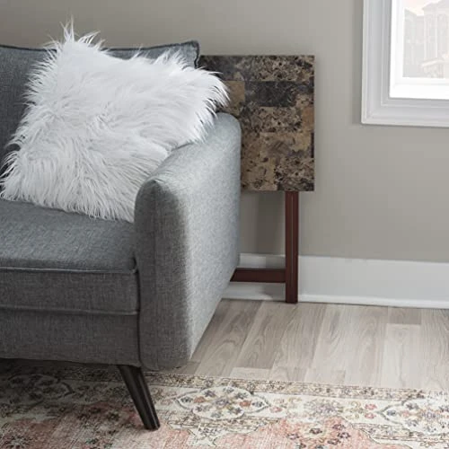 Linon Home Decor Tray Table Set, Faux Marble, Brown - Image 4