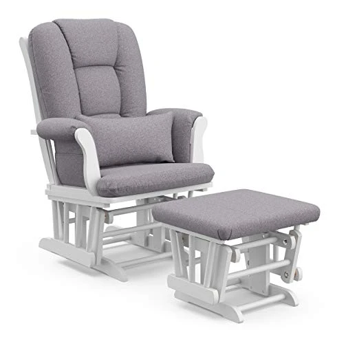 Storkcraft Tuscany Custom Glider And Ottoman With Free Lumbar Pillow, White/Taupe Swirl - Image 9
