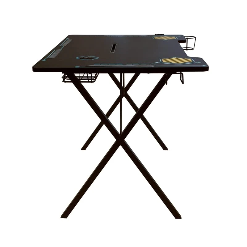 Atlantic Viper 3000 Gaming Desk β Single Laminated Surface, Heavy-Duty Steel X-Legs, Integrated LED, 3 USB 3.0 Ports, Smart Device Slot, Surge Protector Tray, Headset Hooks, PN 33906164 - Black - Image 4