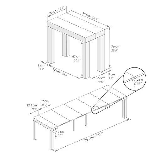 Mobili Fiver, First, Extendable Console Table, Ashwood Black, Made In Italy - Image 3