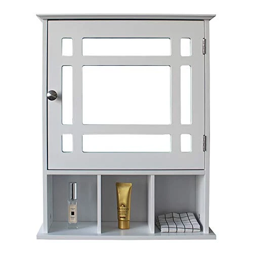 Aelph Single Door Three Compartment Storage Bathroom Cabinet With Mirror –White
