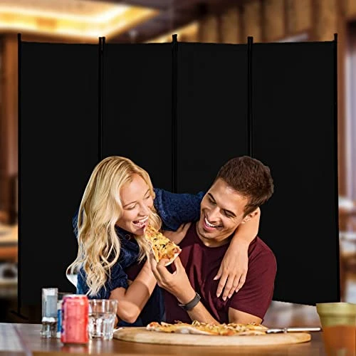 Room Dividers Folding Privacy Screens 4 Panel Partition Screen Steel Frame& Frabic Office Partition For Home Office Dorm Decor Black - Image 5