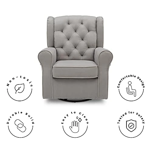 Delta Children Emerson Upholstered Glider Swivel Rocker Chair, Dove Grey With Soft Grey Welt - Image 2