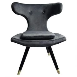 Design Guild Velvet Chair Upholstered W/Soft, Comfortable Plush Back & Seat & Gold Capped Legs Mid-Century Modern Style For Living, Dining Room, Office, Den, Gray