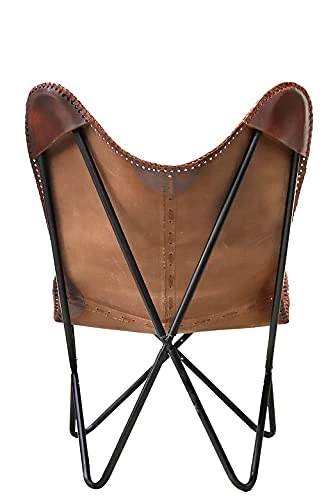 Classy Handmade Dark Brown Leather Butterfly Chair Living Room- Side Hand Stich Leather Chair-Handmade With Powder Coated Folding Black Iron Frame (Cover With Folding Frame) - Image 2