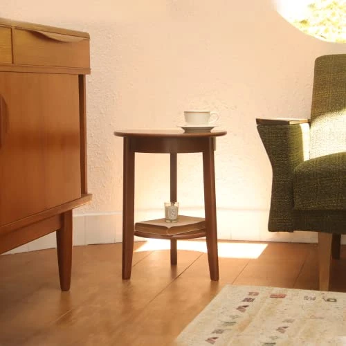 MaxSmeo Round End Table, Small Side Table For Small Spaces, 2-Tier End Table Wooden Side Table, Mid Century Modern Coffee Table,Easy Assembly, Brown, Two-shelves - Image 5