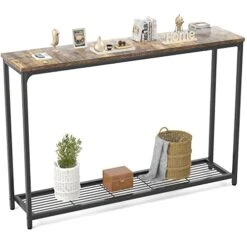Ecoprsio 48 Inch Console Table, Long Sofa Table With Mesh Shelves, 2 Tier Entryway Table Foyer Table For Entryway, Front Hall, Hallway, Sofa, Couch, Living Room, Coffee Bar, Kitchen, Rustic Brown