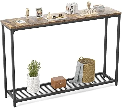 Ecoprsio 48 Inch Console Table, Long Sofa Table With Mesh Shelves, 2 Tier Entryway Table Foyer Table For Entryway, Front Hall, Hallway, Sofa, Couch, Living Room, Coffee Bar, Kitchen, Rustic Brown - Image 7