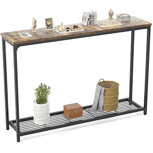 Ecoprsio 48 Inch Console Table, Long Sofa Table With Mesh Shelves, 2 Tier Entryway Table Foyer Table For Entryway, Front Hall, Hallway, Sofa, Couch, Living Room, Coffee Bar, Kitchen, Rustic Brown