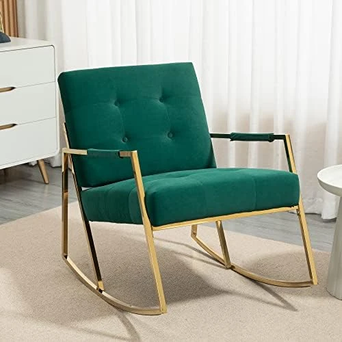 SEYNAR Rocking Chair,Upholstered Accent Chairs,Comfy Glider Living Room Chairs For Padded Seat With Golden High Armrest,Rocking Chair Nursery For Living Room,Dining Room,Bedroom,Kitchen(Navy) - Image 7