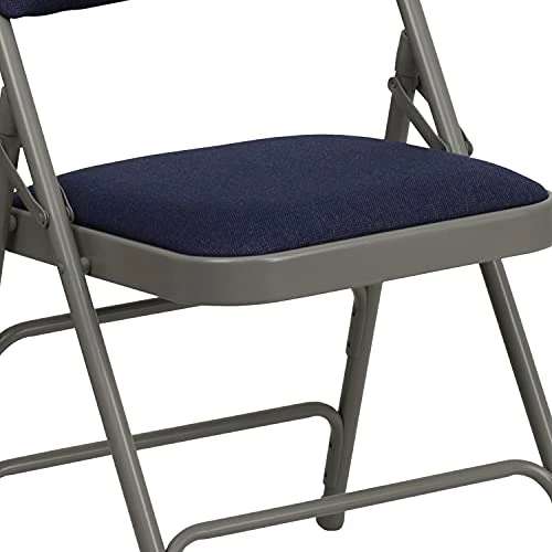 EMMA + OLIVER 2 Pack Curved Triple Braced Navy Fabric Metal Folding Chair - Image 5