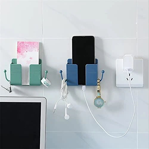 Sakalaexp Wall-Mounted Storage Box Remote Control Mobile Phone Plug Charging Wall Holder Self-Adhesive Punch Free Organizer Rack Cellphone Wall Mount Bed Side Shelf For Home Office - Image 5