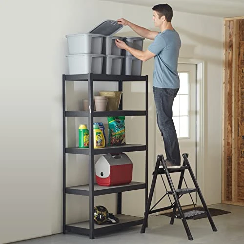 FORIVE 3 Step Ladder Folding Stool With Anti-Slip Wide Pedal, Aluminum Lightweight Portable Stairs, Multi-use Foldable Shelf For Home Office, Black - Image 5