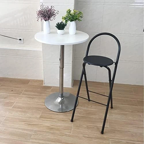 YNLeMM Modern Breakfast Bar Stools Foldable Stool Wooden Round Seat Folding Stool With Back Footrest Folding Bar Stool Seat Height 26in/28in/30in For Dining Room/Kitchen/Balcony/Living Room - Image 5