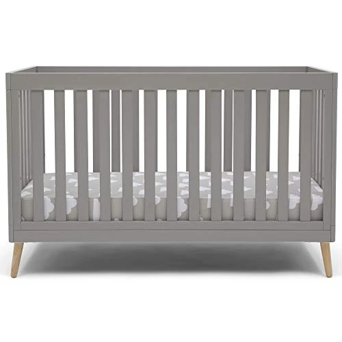 Delta Children Essex 4-in-1 Convertible Baby Crib, Grey With Natural Legs + Delta Children Twinkle Galaxy Dual Sided Recycled Fiber Core Crib And Toddler Mattress (Bundle) - Image 2