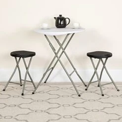 EMMA + OLIVER 2 Pack Foldable Portable Stool With Black Plastic Seat And Titanium Gray Frame