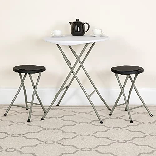 EMMA + OLIVER 2 Pack Foldable Portable Stool With Black Plastic Seat And Titanium Gray Frame