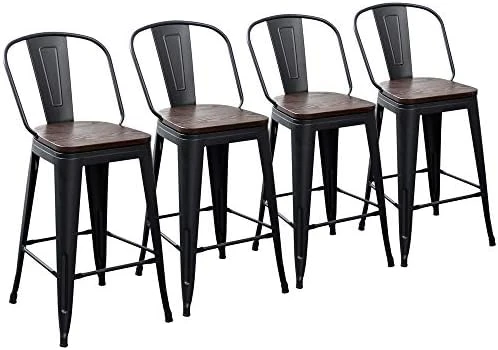 Yongchuang Metal Barstools 30" Seat Height High Back Bar Stools Industrial Kitchen Dining Stools Bar Chairs With Wooden Top Set Of 4, Gunmetal - Image 10