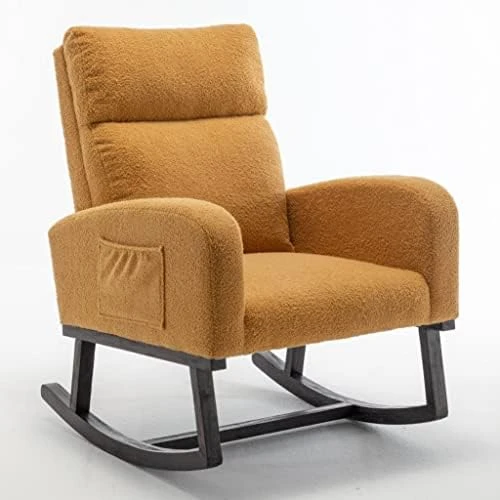 RPSSAT Indoor Rocking Chair Nursery,Comfy Glider Chair ,Teddy Velvet Reading Chair,Modern Lounge Chair,Supportive Nursing Chair (Pink) - Image 8