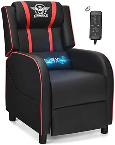 POWERSTONE Gaming Recliner Chair, Reclining Gaming Chair Ergonomic Leather Sofa With Footrest Lumbar Support Headrest And Side Pouch For Living Room Home Theater, Blue - Image 8