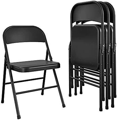 CoscoProducts COSCO Essentials All-Steel Metal Folding Chair, Full-Size, Double Braced, 4-Pack, Black - Image 6