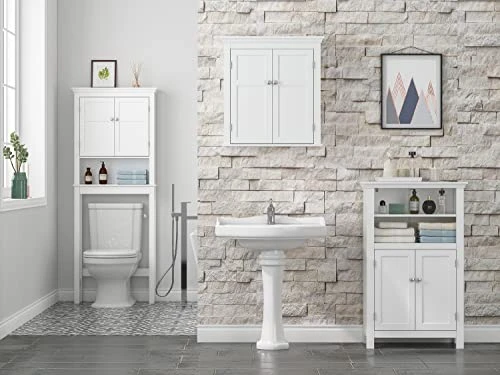 UTEX Bathroom Storage Over The Toilet, Bathroom Cabinet Organizer With Adjustable Shelves, Bathroom Space Saver For Bathroom, White - Image 5