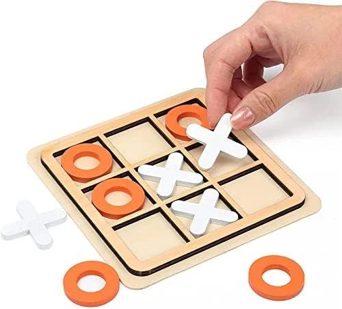 GENERIC WAVYS Tic Tac Toe Wooden Board Game Table Toy Player Room Decor Tables Family XOXO Decorative Pieces Classic Wood Game For Kids Fun Indoor Game Night Activity For Boys And Girls,Black And White - Image 6