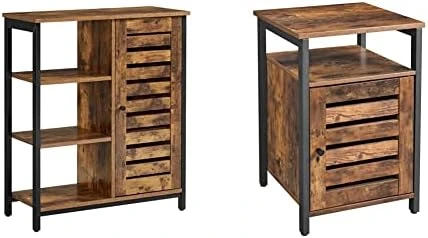 VASAGLE LOWELL Storage Cabinet, Cupboard, Multipurpose Cabinet, 3 Open Shelves And Closed Compartments, For Kitchen, Living Room, Bedroom, Industrial, Rustic Brown And Black ULSC74BX - Image 8