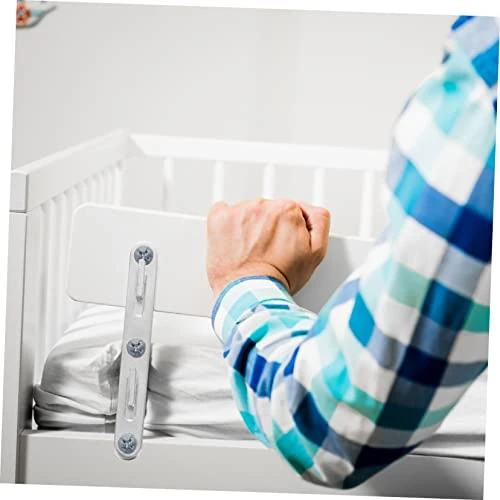 Veemoon 4 Sets Bed Rail Fasteners Metal Bracket Metal Balusters Carassosories Bed Frame Hardware Bed Rail Fittings Bed Replacement Parts Flat Silver Round Bed Iron Headboard Brackets - Image 2