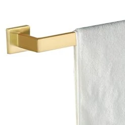 Brushed Gold Towel Bar,16-Inch Towel Bar For Bathroom Square Base SUS304 Stainless Steel Wall Mount Bath Towel Holder Bathroom Hardware Accessories