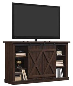 Twin Star Home Sliding Barn Door TV Stand, Sawcut Espresso