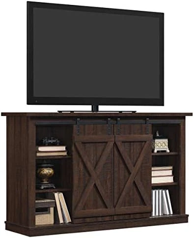 Twin Star Home Sliding Barn Door TV Stand, Sawcut Espresso - Image 6