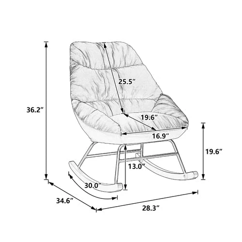 BOMENG Rocking Chair, Glider Rocker With Metal Frame & Solid Wood Base, Comfy Single Sofa Chair With High Back & Padded Seat, Lounge Chair For Living Room, Grey1 - Image 2