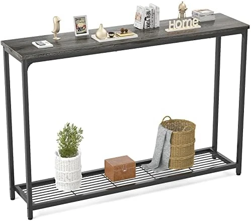 Ecoprsio 48 Inch Console Table, Long Sofa Table With Mesh Shelves, 2 Tier Entryway Table Foyer Table For Entryway, Front Hall, Hallway, Sofa, Couch, Living Room, Coffee Bar, Kitchen, Rustic Brown - Image 8