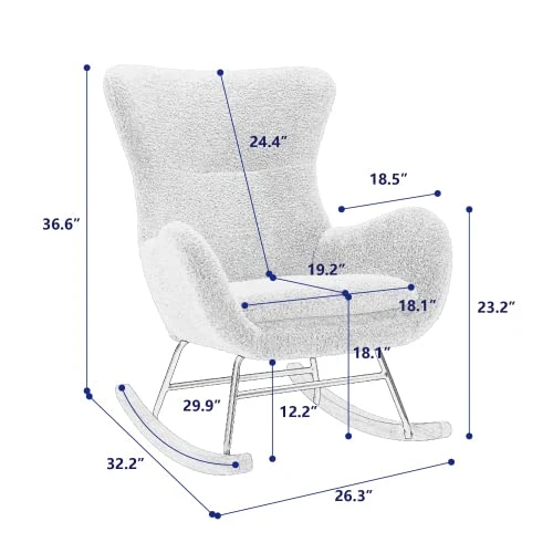 BOMENG Modern Velvet/Teddy Fabric Padded Seat Rocking Chair With High Backrest And Armrests,Comfy Uplostered Glider Chair Accent Chair For Living Room,Bedroom,Balcony - Image 2