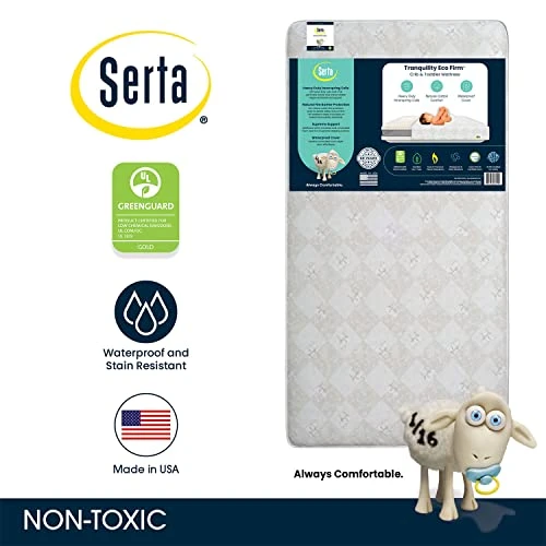 Delta Children Serta Tranquility Eco Firm 2-Stage 6" Premium Baby Crib Mattress & Toddler Mattress - Waterproof - GREENGUARD Gold Certified - 50 Year Warranty - Made In USA, 27.5x52x6 Inch, White (Pack Of 1) - Image 4