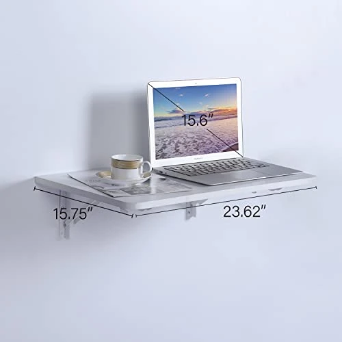 MCMACROS 9 Plus Wall Mounted Floating Folding Table, Drop Leaf Dining Table Small Wooden Desk For Office Home Kitchen(23.6" 15.6" (LW)), White - Image 3