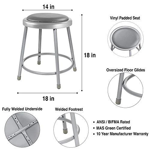 OEF Furnishings (2 Pack) Grey Vinyl Padded Stool, 18" High OEF6418/2 - Image 5