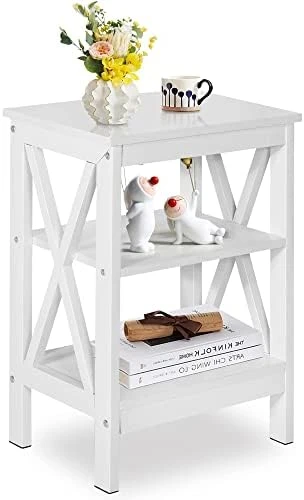 VECELO Modern Versatile Nightstands X-Design Side End Table Night Stand Storage Shelf With Bin Drawer For Living Room Bedroom, Antique Brown - Image 6