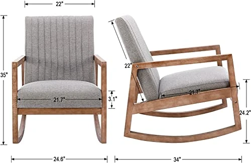 RIVOVA Modern Fabric Accent Rocking Chair, Upholstered Nursery Glider Rocker, Mid Century Lounge Arm Chair For Reading Living Room Bedroom Office, Grey - Image 3
