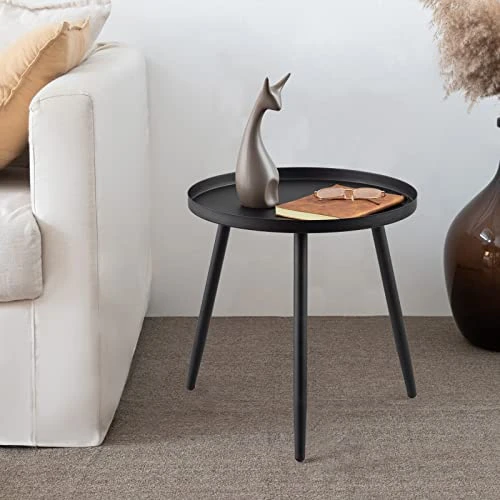 AOJEZOR End Table,Accent Table Ideal For Any Room-Side Table Living Room,Side Tables Bedroom,Side Table Waterproof Metal Structure Great For Indoor & Outdoor,Matte Black Tray Surface With 3 Legs - Image 4