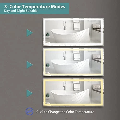 COZZIE Bathroom Vanity Mirror,60x28 Inch Lighted Vanity Mirror,3-Color 3000-6000k Dimmable Anti-Fog CRI 90+ Bathroom Mirrors For Wall(White/Natural/Warm Lights) - Image 2