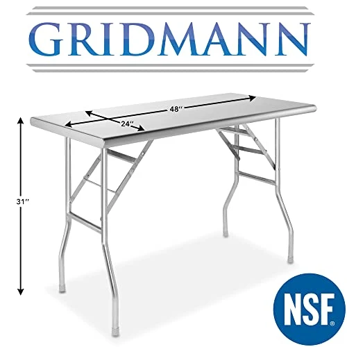 GRIDMANN Stainless Steel Folding Table 48 X 24 Inch, NSF Kitchen Prep & Work Table - Image 4