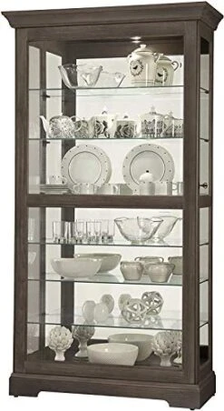 Howard Miller Brantley II Curio Cabinet 680-672 β Black Satin Finish, Vertical Home Decor, Four Glass Shelves, Five Level Display Case, No Reach Light, Sliding Doors