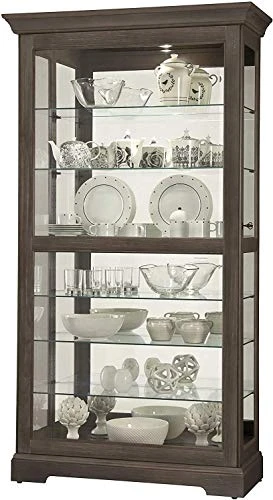 Howard Miller Brantley II Curio Cabinet 680-672 β Black Satin Finish, Vertical Home Decor, Four Glass Shelves, Five Level Display Case, No Reach Light, Sliding Doors
