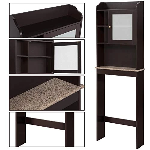 Topeakmart Home Bathroom Shelf Space-Saving Over The Toilet Storage Cabinet With Adjustable Shelf And Glass Door, Espresso - Image 6