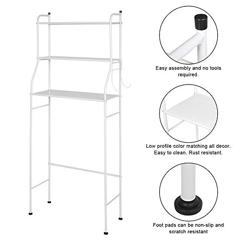 Flandre Over The Toilet Rack 3 Shelf Bathroom Space Saver Storage Organizer Corner Stand Bathroom Cabinet Tower Shelf 22.5" W X 9.8" D X 59.5" H (White) - Image 3