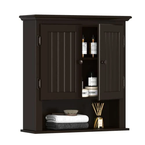 UTEX Bathroom Cabinet Wall Mounted, Wood Hanging Cabinet, Wall Cabinets With Doors And Shelves Over The Toilet For Bathroom,Espresso
